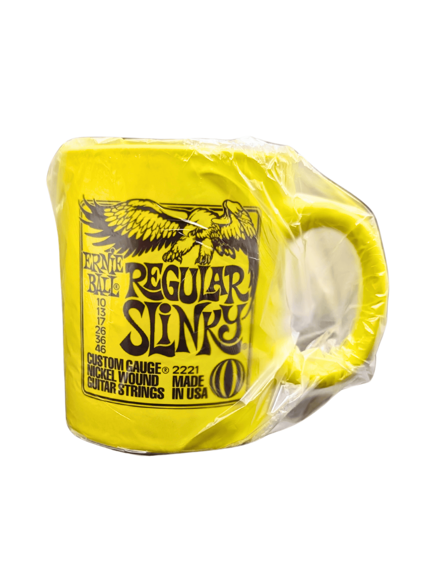 front view of yellow ernie ball regular slinky mug