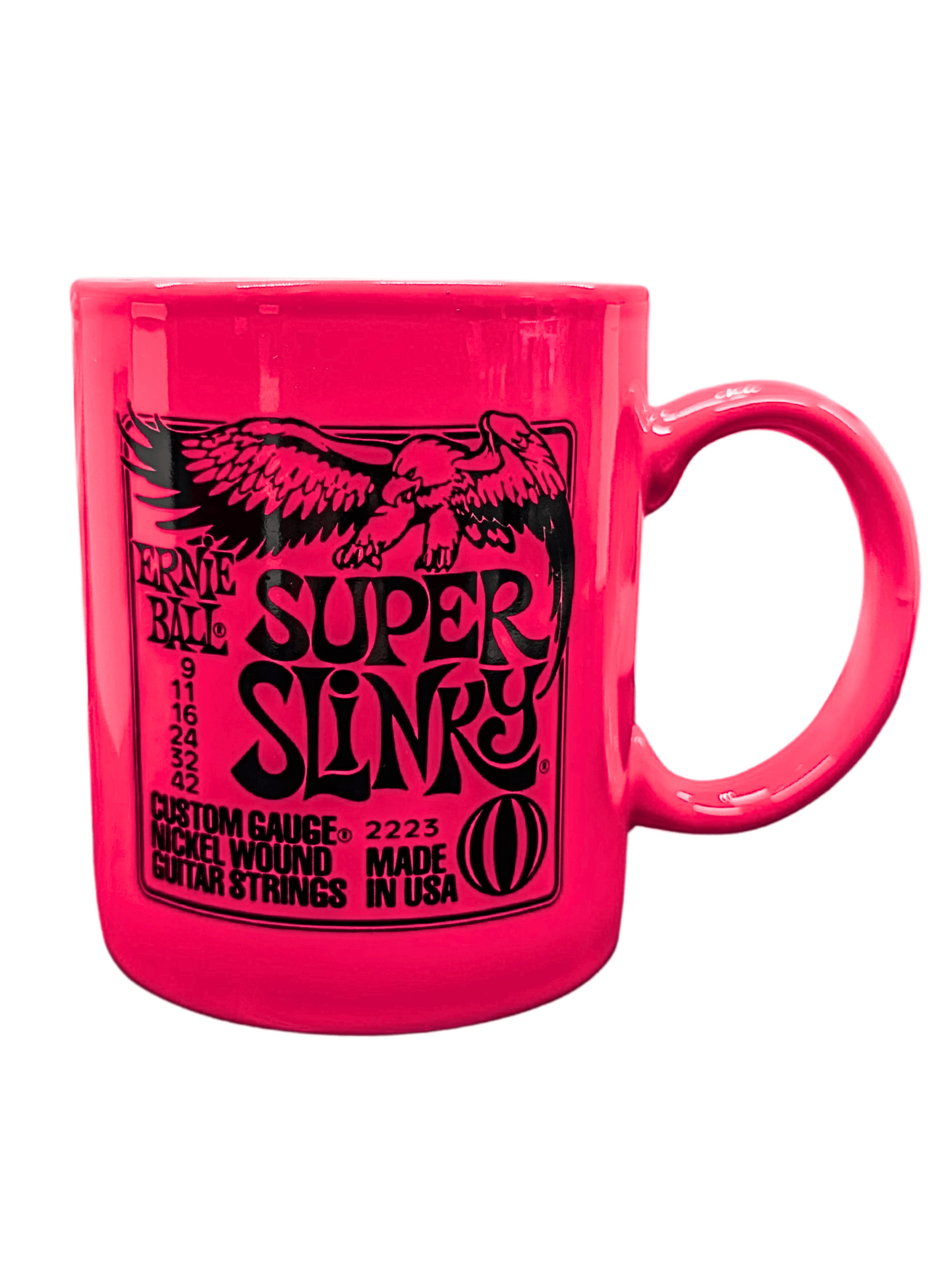 front view of ernie ball super slinky mug